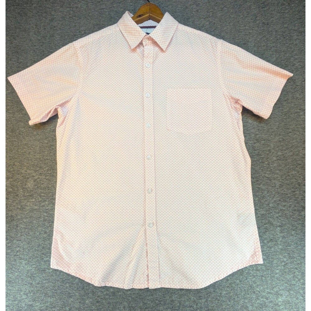 Monument Button Up Shirt Mens M Pink Micro Print Short Sleeve Cotton